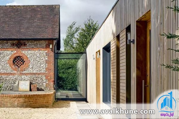 استفاده از شیشه برای ارتباط بخش قدیمی ویلا