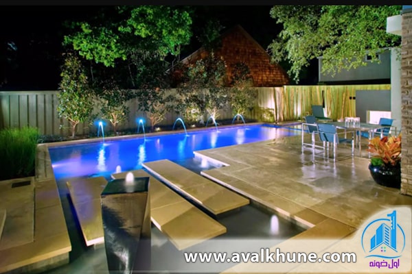 طراحی استخر با آبنما و نورپردازی طراحی استخر با آبنما و نورپردازی